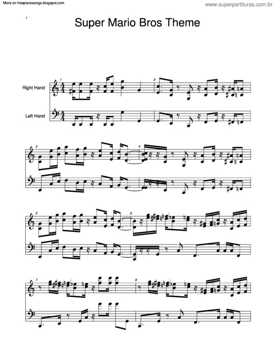 Partitura da música Super Mario Bros (Main Theme)