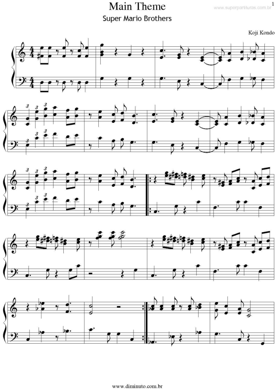 Partitura da música Super Mario Bros