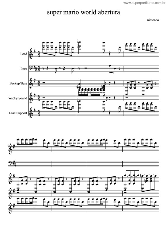 Partitura da música Super Mario World Abertura
