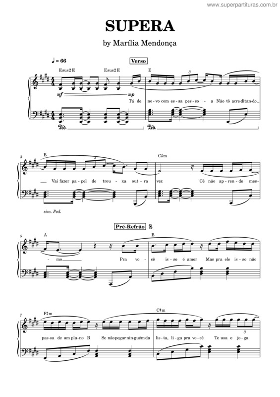 Partitura da música Supera – Marília Mendonça