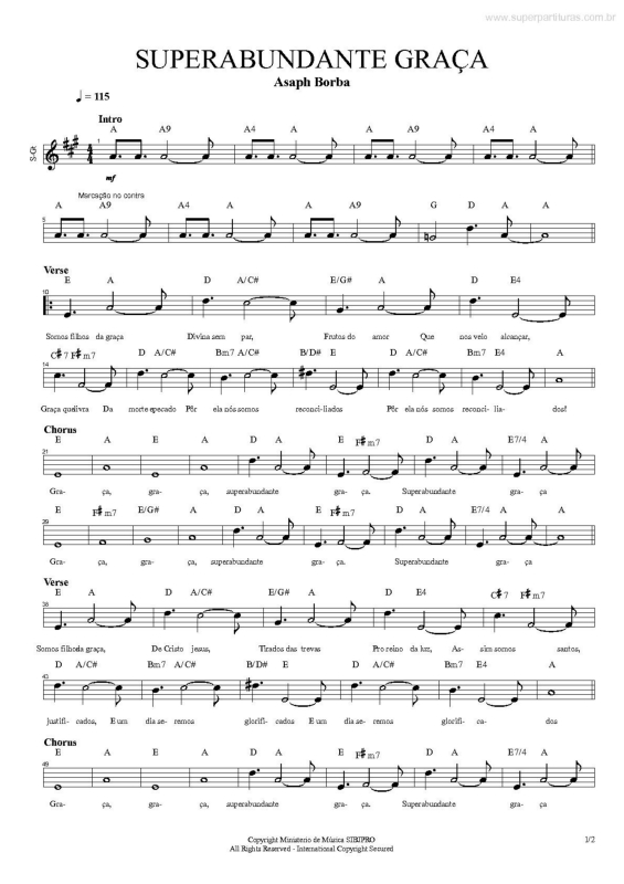 Partitura da música Superabundante Graça