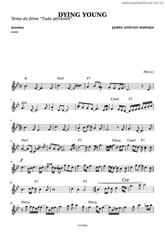 Partitura da música Superpartituras Com Br Dying Young Tudo Por Amor