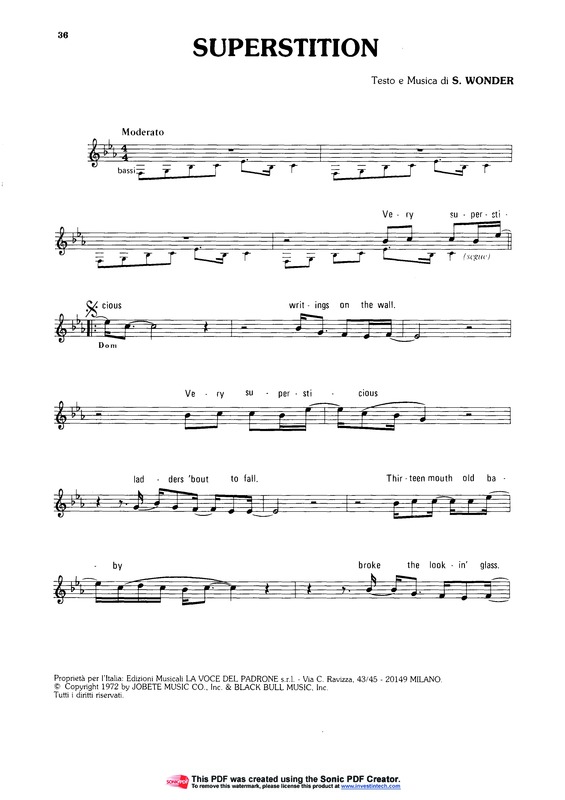 Partitura da música Superstition v.3