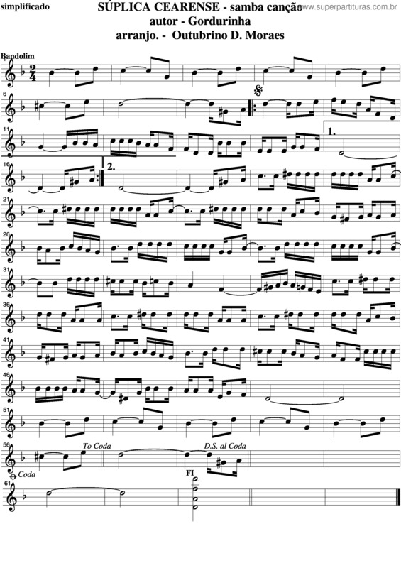 Partitura da música Súplica Cearense