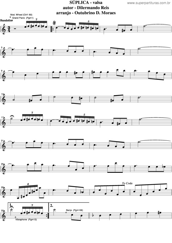 Partitura da música Súplica v.6