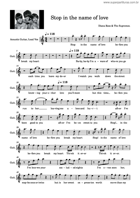 Partitura da música Supremes – Stop In The Name Of Love