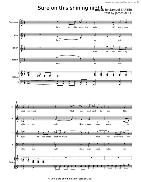 Partitura da música Sure On This Shining Night – Samuel Barber