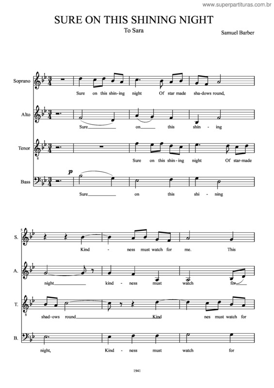 Partitura da música Sure On This Shining Night