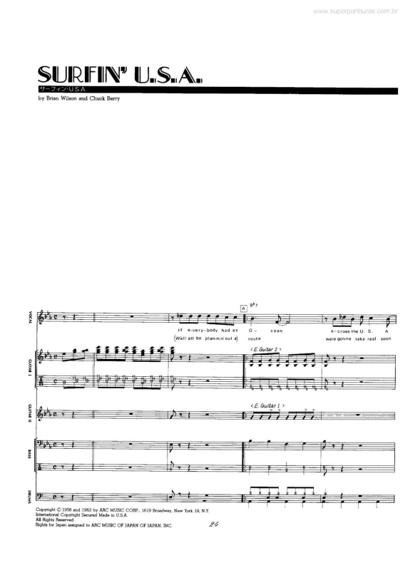 Partitura da música Surfin` USA