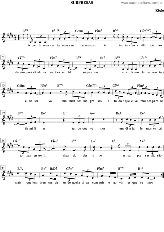 Partitura da música Surpresas