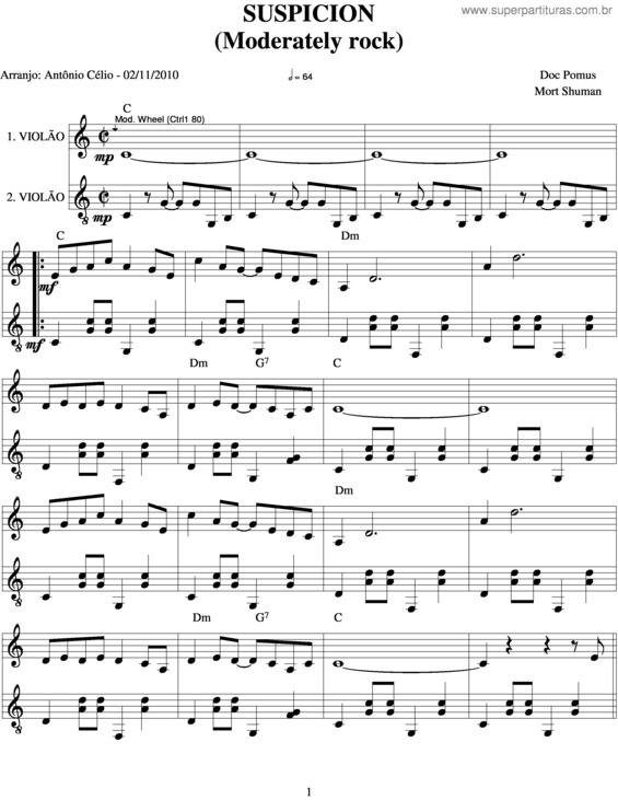 Partitura da música Suspicion v.2