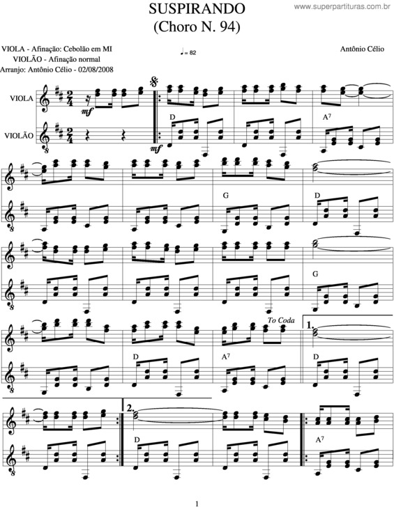 Partitura da música Suspirando