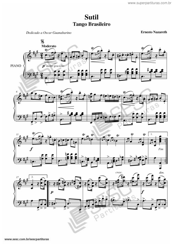 Partitura da música Sutil