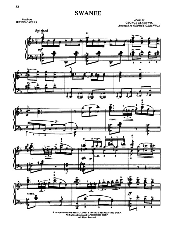 Partitura da música Swanee