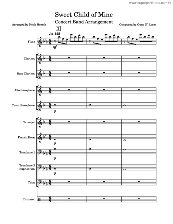 Partitura da música Sweet Child O` Mine  – Guns N` Roses Guns N` Roses – Sweet Child Of Mine – Band Arrangement