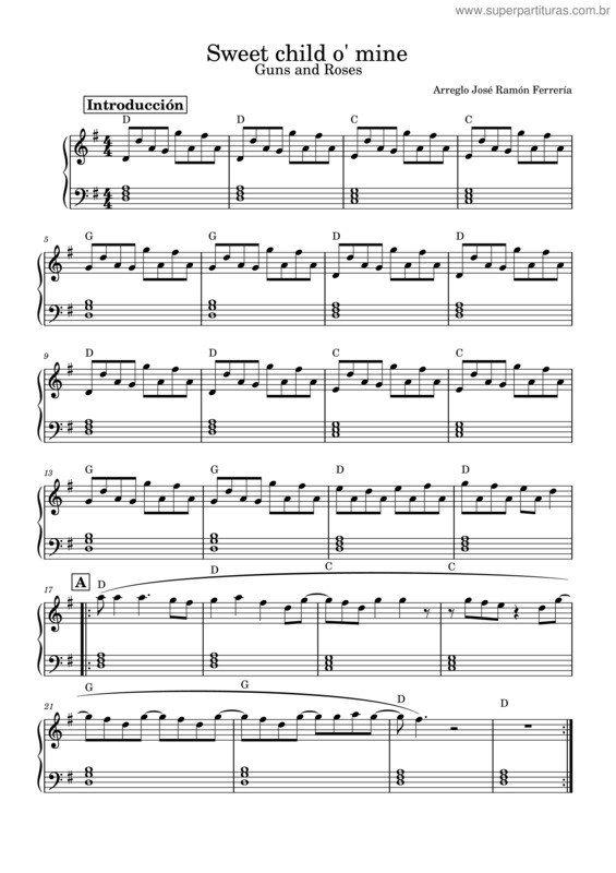 Partitura da música Sweet Child O` Mine  – Guns N` Roses Sweet Child O` Mine v.2
