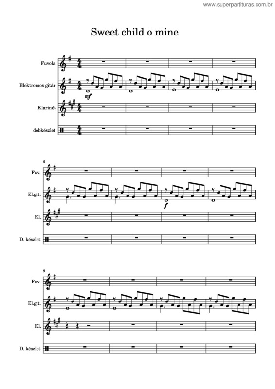 Partitura da música Sweet Child O` Mine  – Guns N` Roses Sweet Child O Mine – Teszt