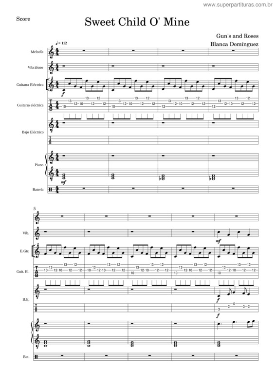 Partitura da música Sweet Child O` Mine  – Guns N` Roses Sweet Child O Mine Dom