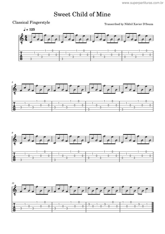 Partitura da música Sweet Child O` Mine  – Guns N` Roses Sweet Child Of Mine Classical Ms4
