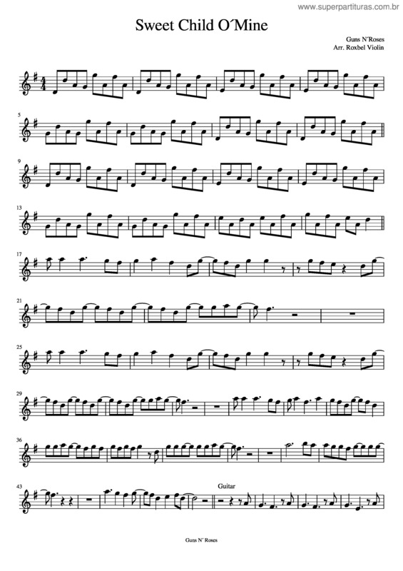 Partitura da música Sweet Child O` Mine  – Guns N` Roses Sweet Child