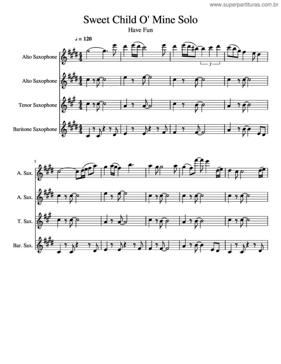 Partitura da música Sweet Child O` Mine  – Guns N` Roses v.2