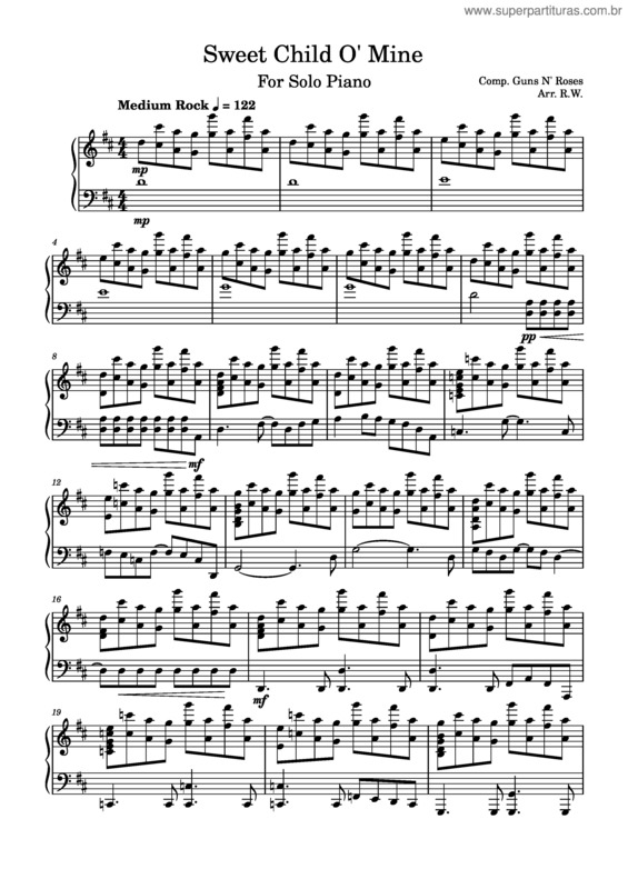 Partitura da música Sweet Child O` Mine  – Guns N` Roses v.4