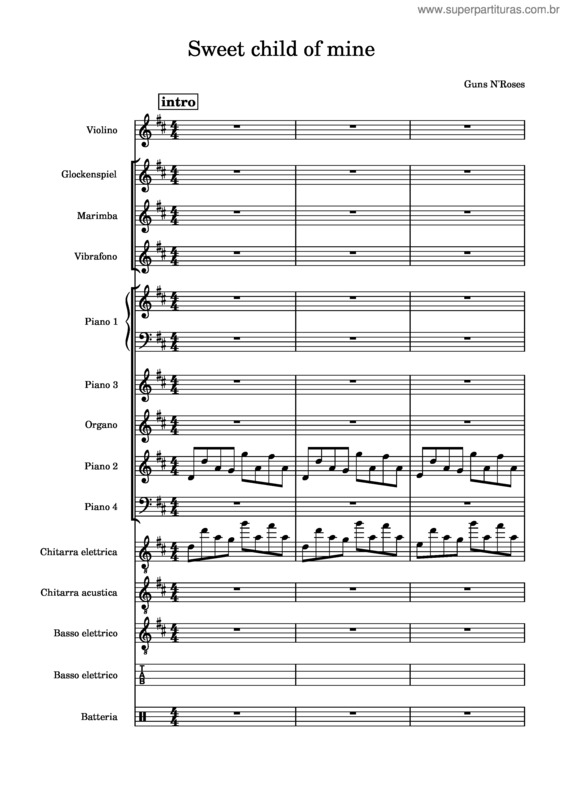 Partitura da música Sweet Child O` Mine  – Guns N` Roses v.6
