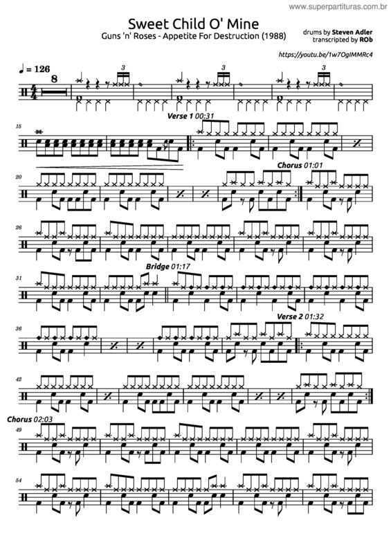 Partitura da música Sweet Child O` Mine  – Guns N` Roses v.7