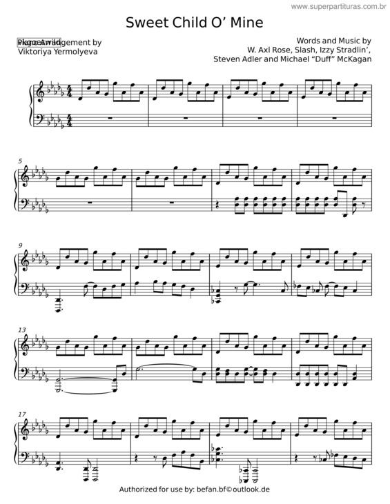 Partitura da música Sweet Child O` Mine  – Guns N` Roses v.8