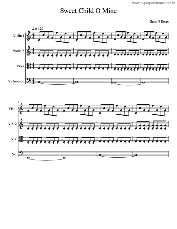 Partitura da música Sweet Child O` Mine  – Guns N` Roses