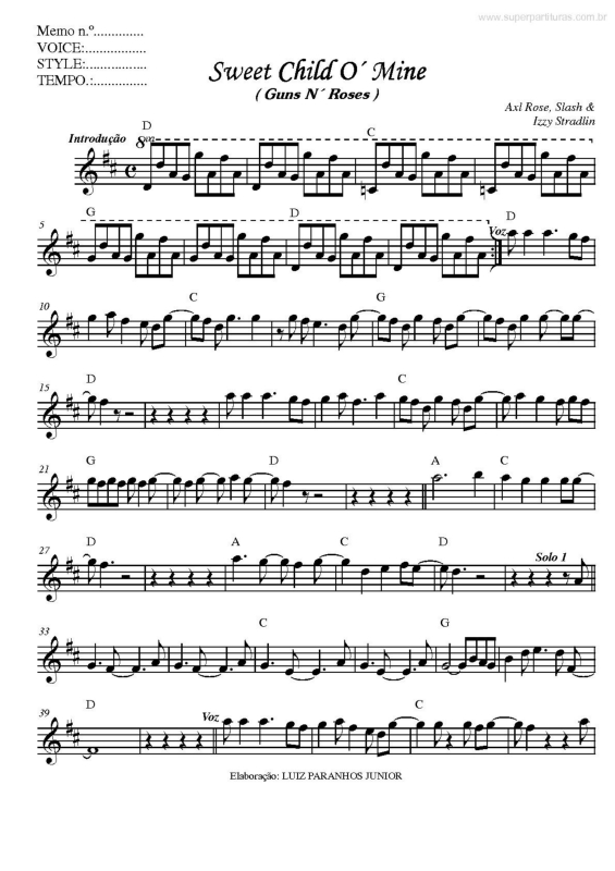 Partitura da música Sweet Child O` Mine v.2