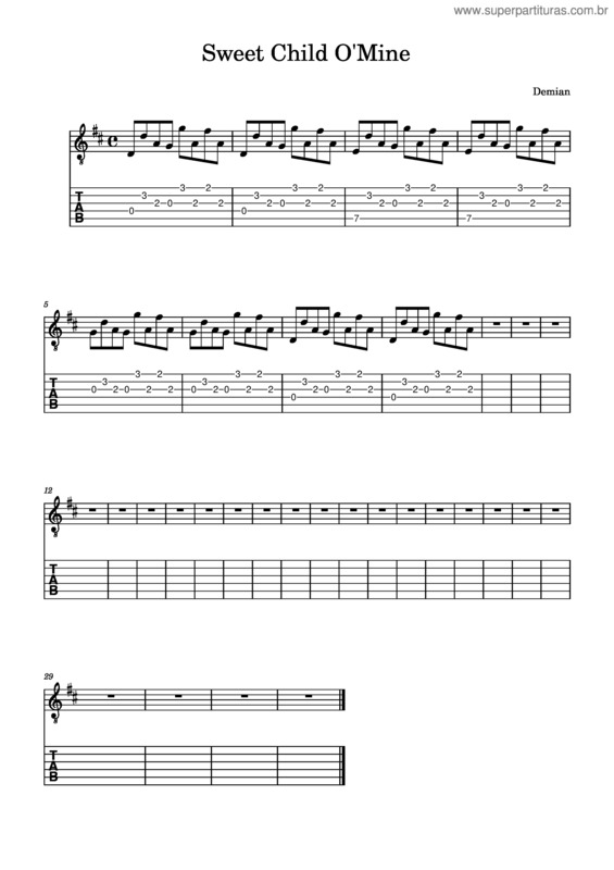 Partitura da música Sweet Child O Mine – Guns N` Roses v.4