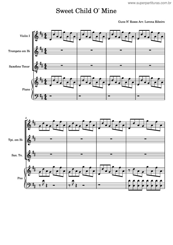 Partitura da música Sweet Child O Mine – Guns N` Roses v.5