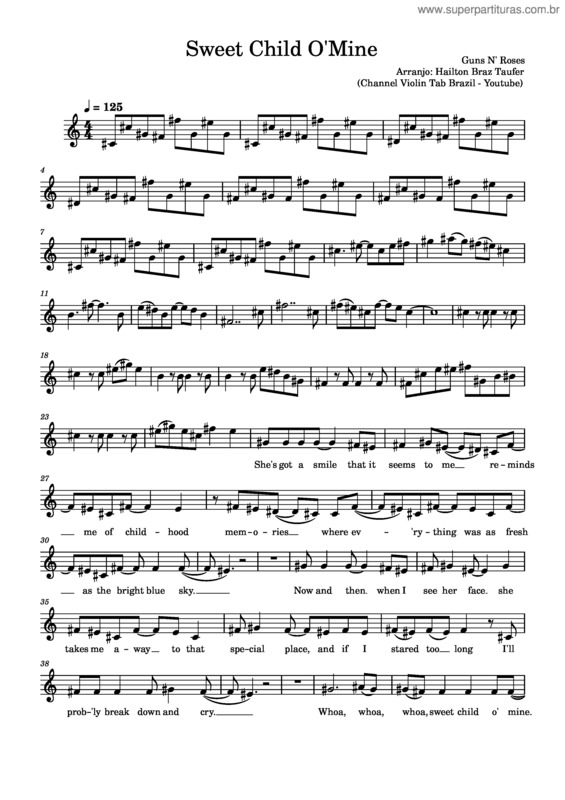 Partitura da música Sweet Child O Mine – Guns N` Roses