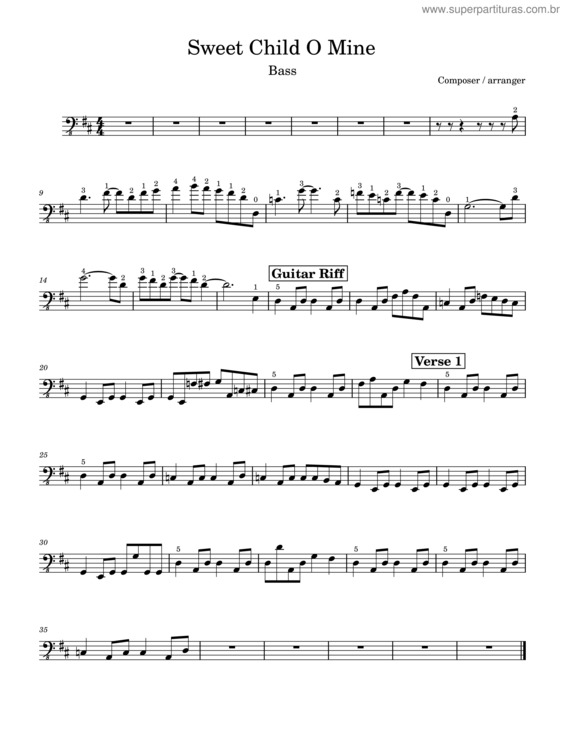 Partitura da música Sweet Child O Mine Bass