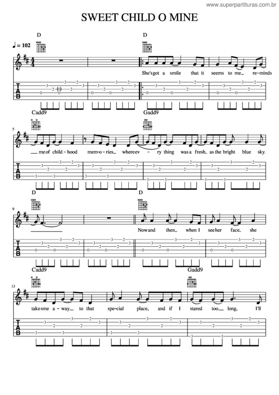 Partitura da música Sweet Child O Mine Film Captain Fantastic