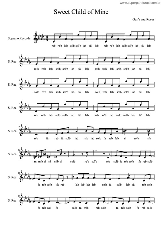 Partitura da música Sweet Child Of Mine