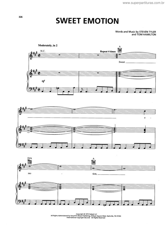 Partitura da música Sweet Emotion v.2