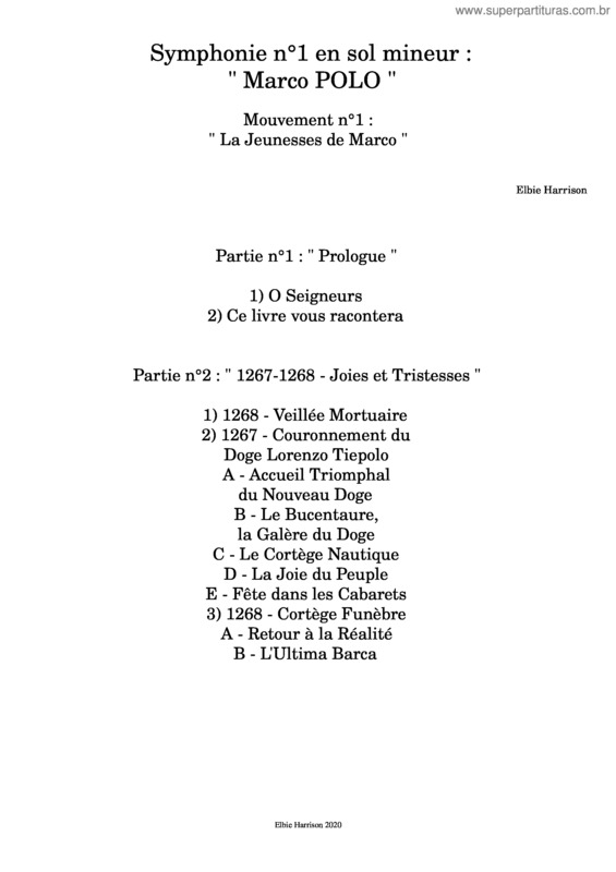 Partitura da música Symphonie N°1 En Sol Mineur :  Marco Polo  – 1Er Mouvement :  La Jeunesse De Marco
