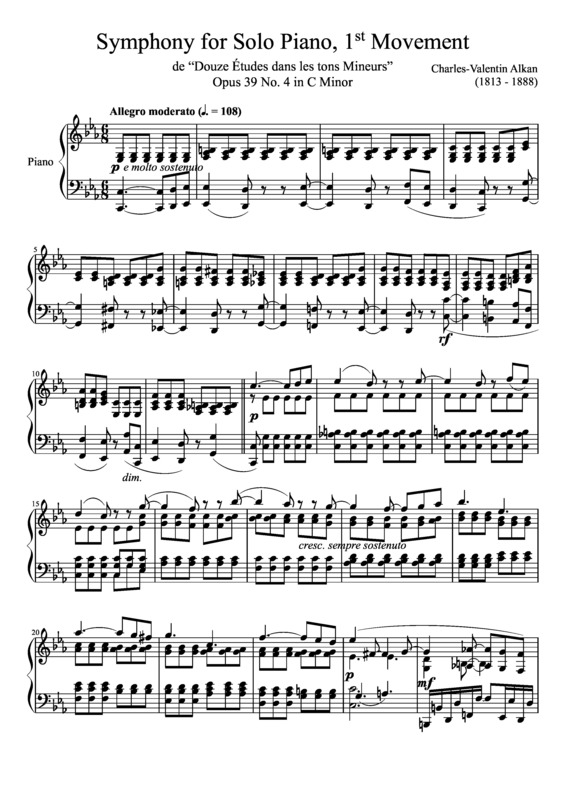 Partitura da música Symphony For Solo Piano 1st Movement Opus 39 No. 4 In C Minor