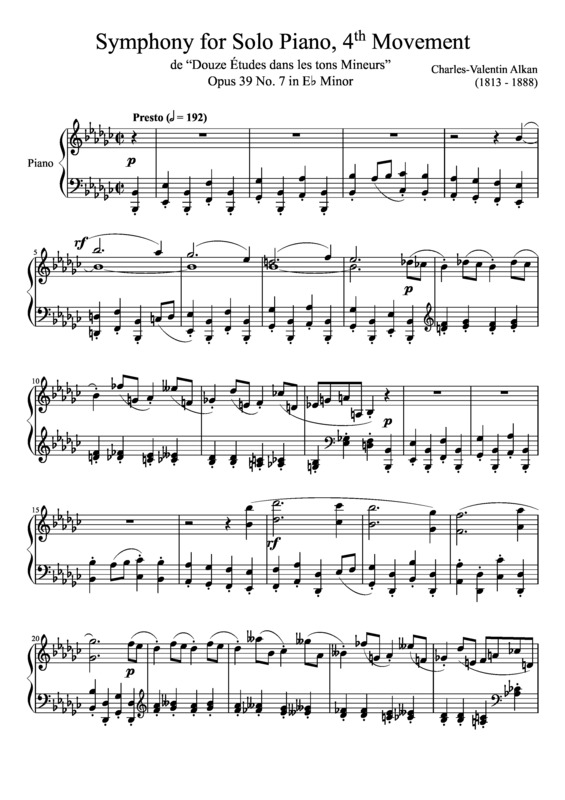 Partitura da música Symphony For Solo Piano 4th Movement Opus 39 No. 4 In Eb Minor