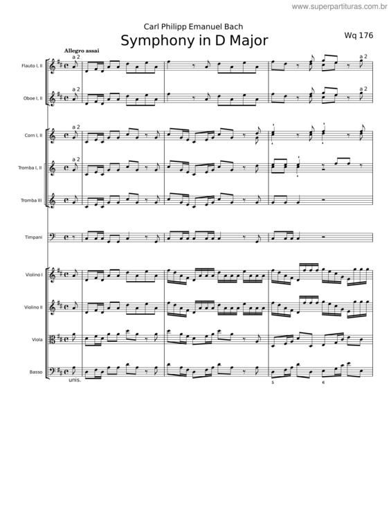 Partitura da música Symphony In D Major, H.651 – Carl Philipp Emanuel Bach
