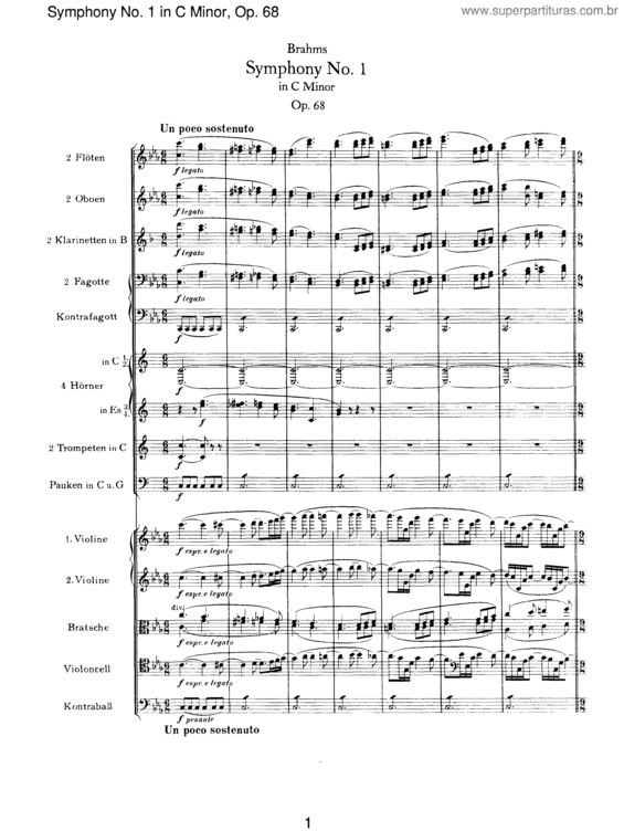 Partitura da música Symphony No. 1 in C minor