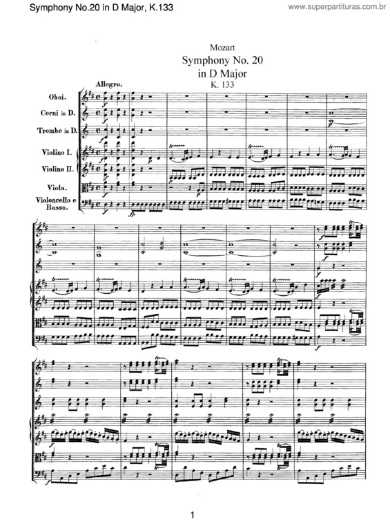 Partitura da música Symphony No. 20
