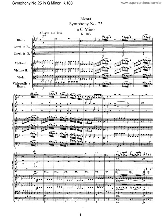 Partitura da música Symphony No. 25