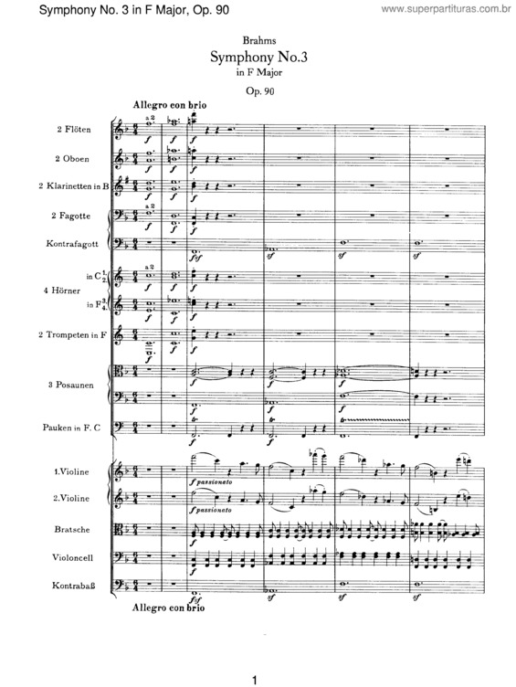 Partitura da música Symphony No. 3 in F major