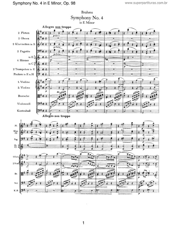 Partitura da música Symphony No. 4 in E minor