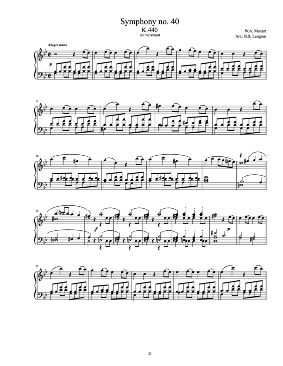 Partitura da música Symphony no. 40 - Mov. I