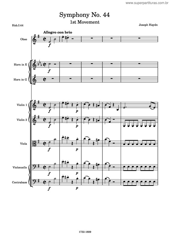 Partitura da música Symphony No. 44 In E Minor, Hob.I:44, 1St Movement
