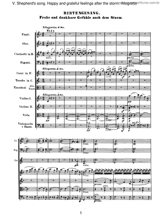 Partitura da música Symphony No. 6 `Pastoral`